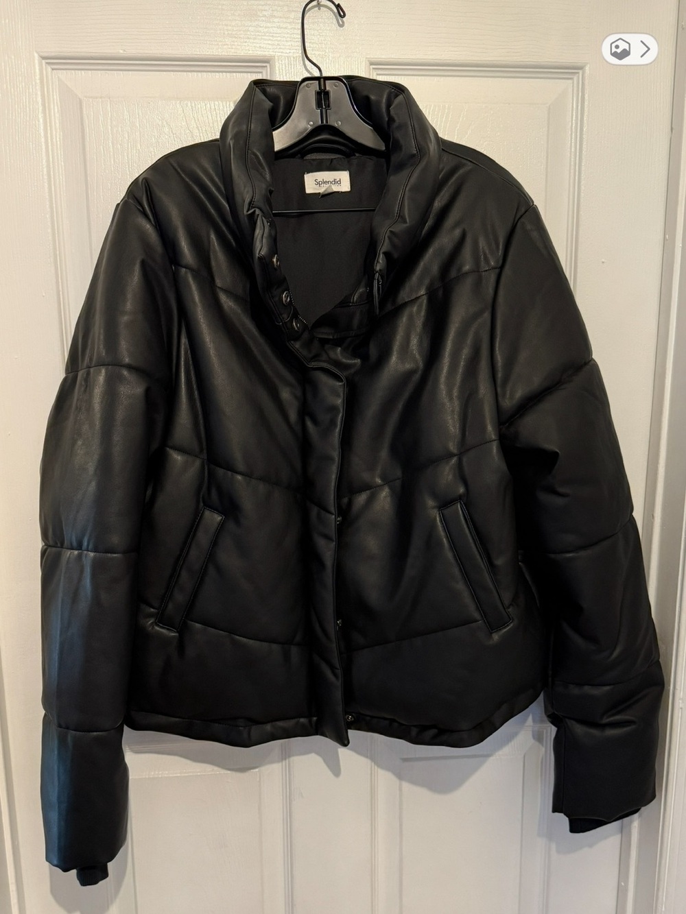 SPLENDID Women’s Black Vegan Leather Puffer Jacket Size L